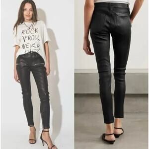 Anine Bing sz 36 or‎ 6 black zipper 100% leather pants NWT